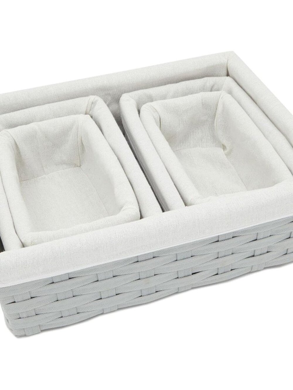 Wicker Nesting Baskets with Cloth Lining - 5-Pack Gray Rectangular Set - Stackab - Picture 4 of 10